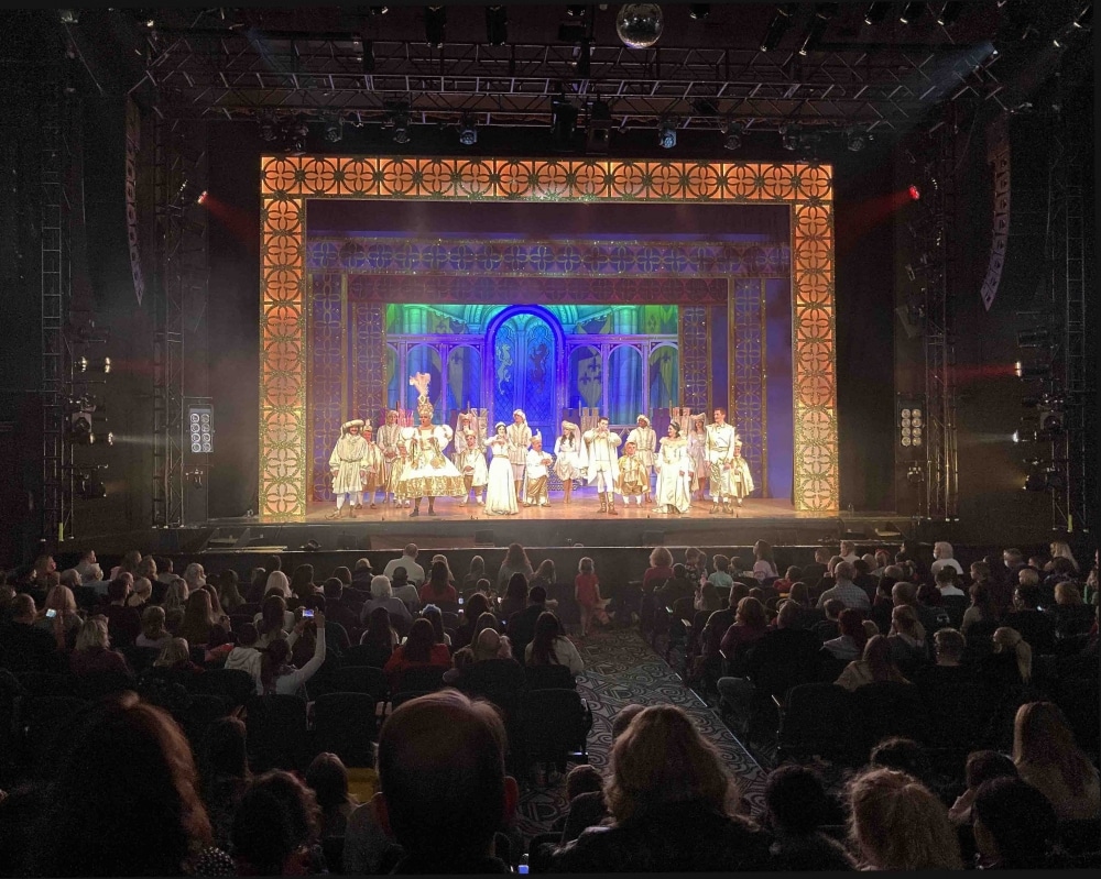 Shirley Ballas in Snow White with stage and crowd