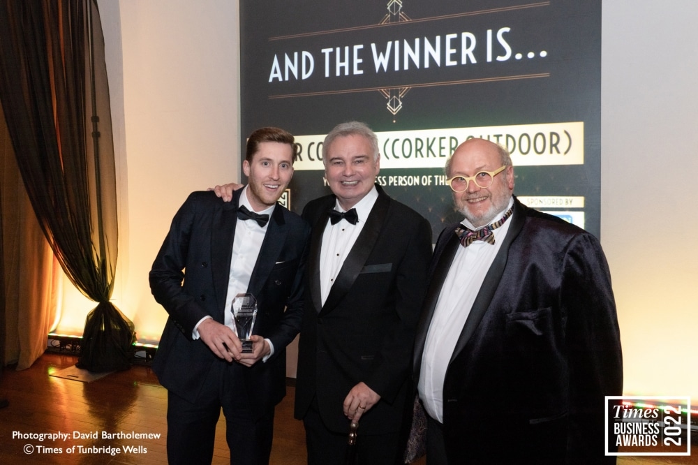 Oliver Corkery (Corker Outdoor), Award sponsor Chris Lawson (Lawson Commercial) & Eamonn Holmes