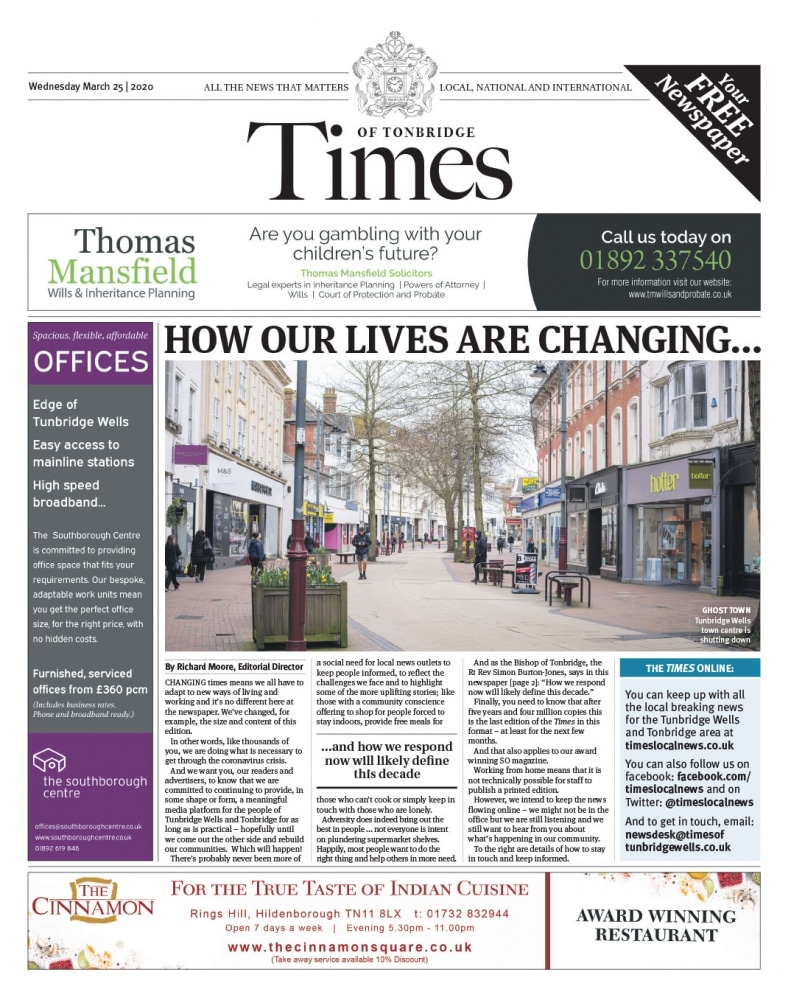 Read the Times of Tonbridge 25th March 2020