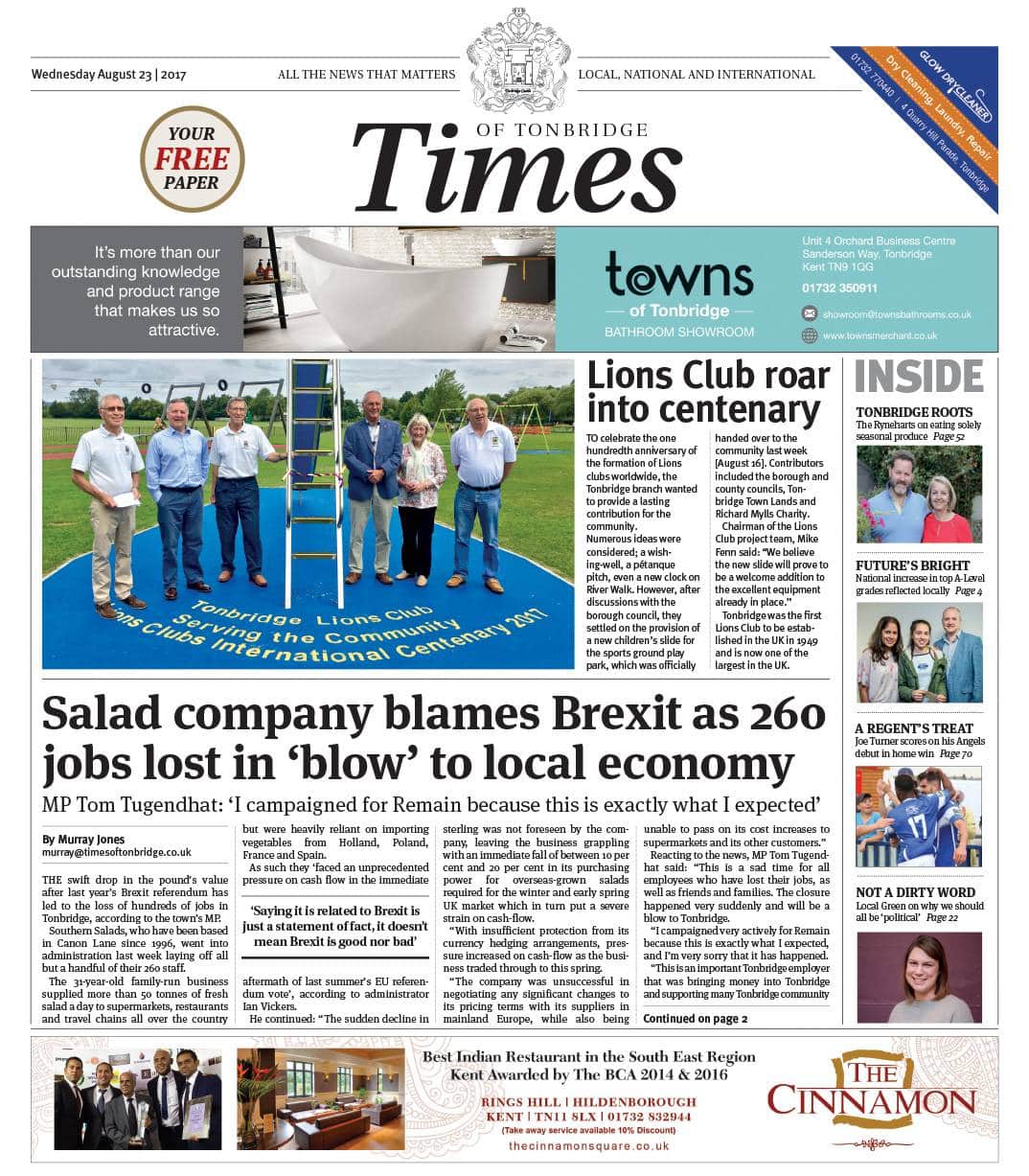 Read the Times of Tonbridge 23rd August 2017
