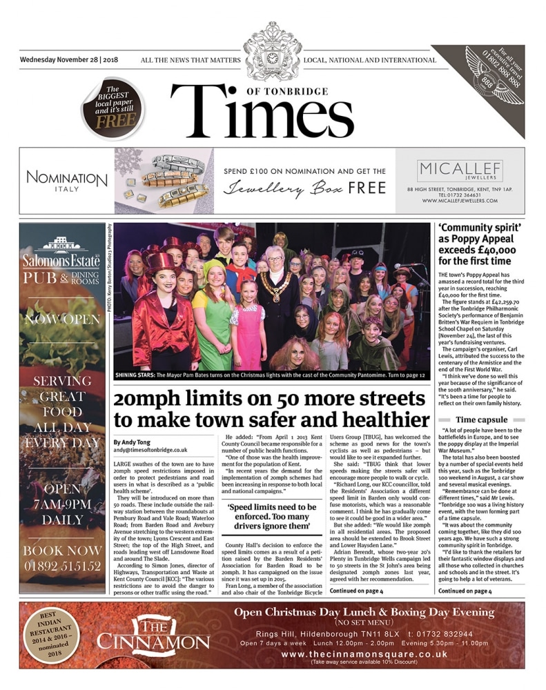 Read the Times of Tonbridge 28th November 2018