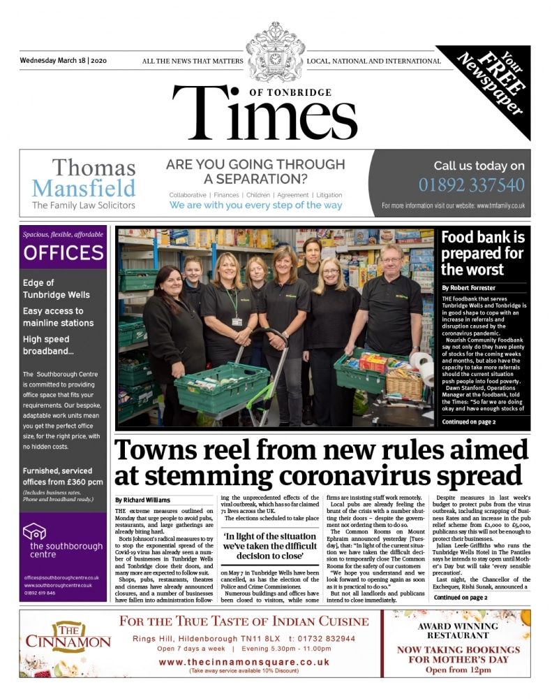 Read the Times of Tonbridge 18th March 2020
