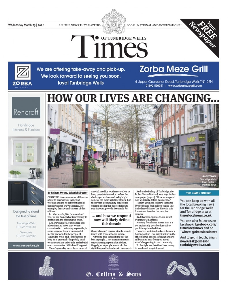 Read the Times of Tunbridge Wells 25th March 2020