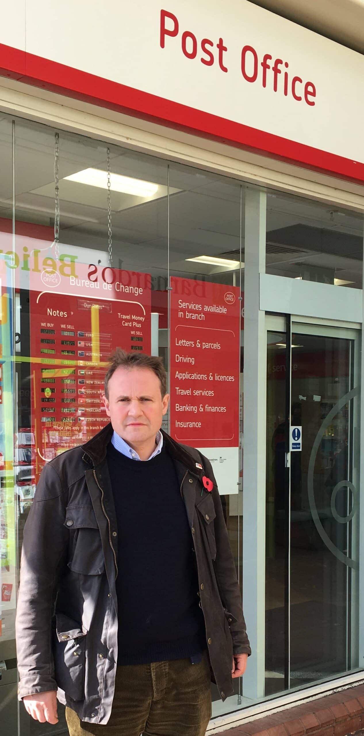 Tom Tugendhat MP outside the Crown Post Office