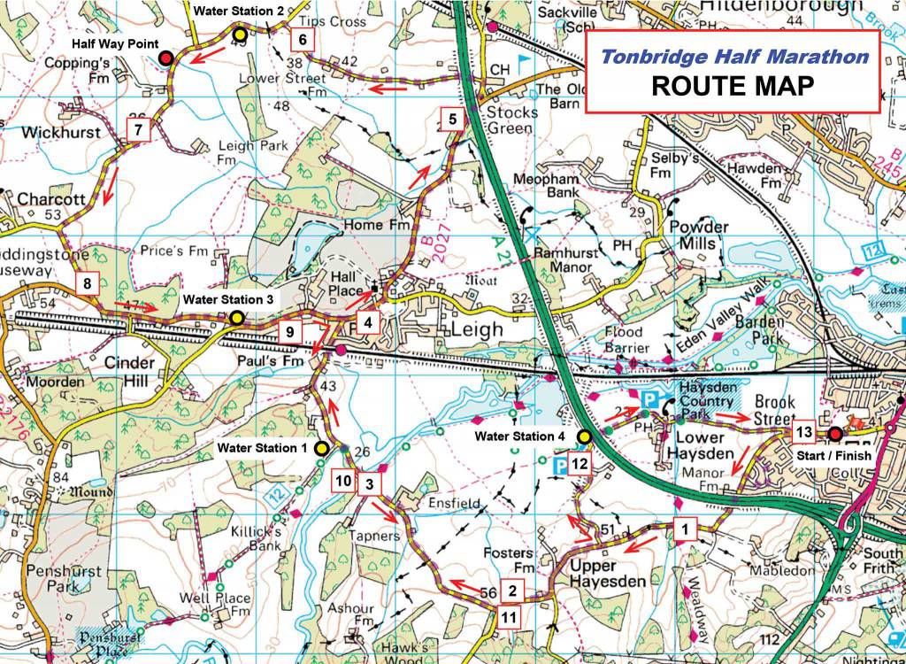 Tonbridge Half Marathon Route Map