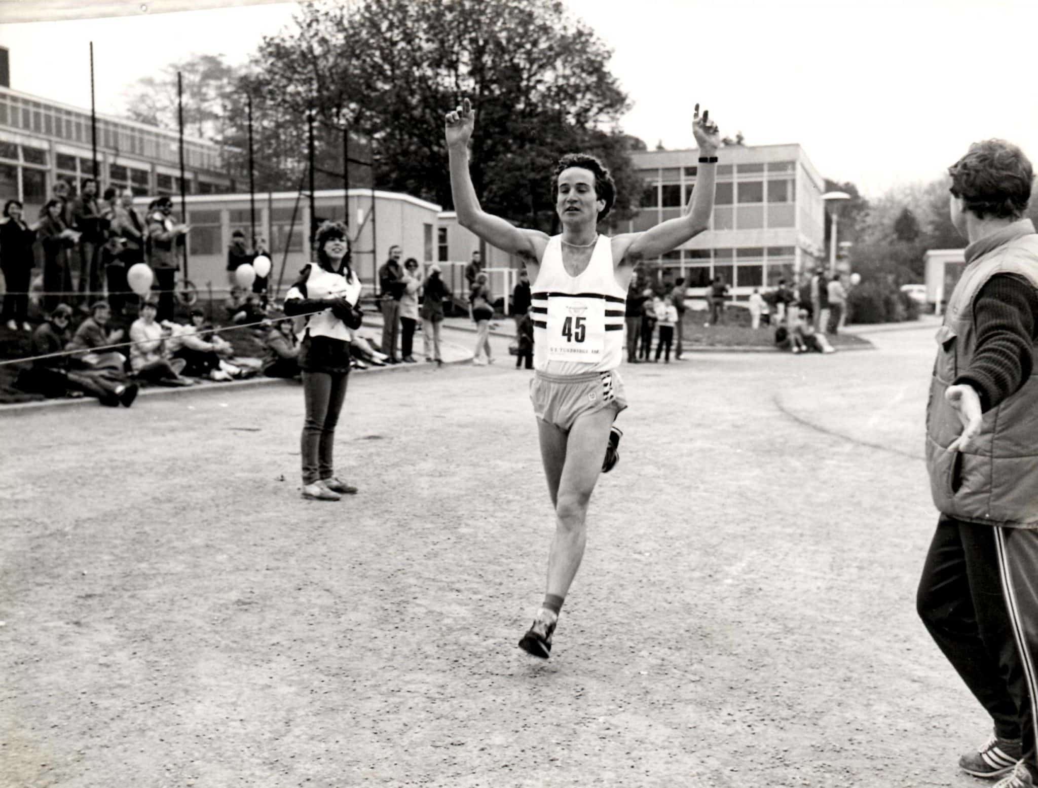 FATHER TIME Cain Bradley celebrates his victory in 1985