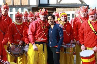 THE TIME TO BEAT Dame Kelly Holmes with the Bloco Fogo drummers
