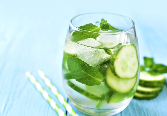 Gin and tonic with cucumber and mint